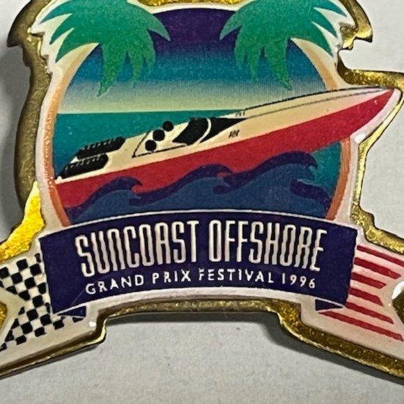 VTG Suncoast Offshore Grand Prix Festival 1996 Boat Lapel Hat Pin 1.5"x1.25" - Picture 4 of 10